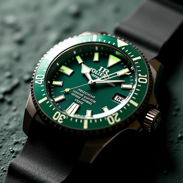 Robust Dive Watch with Green Bezel